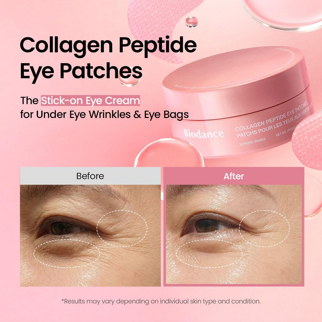 BIODANCE Hydrogel Eye Patches for Under Eye - Collagen Peptide, Anti Wrinkle & Fine Lines (60 Count)