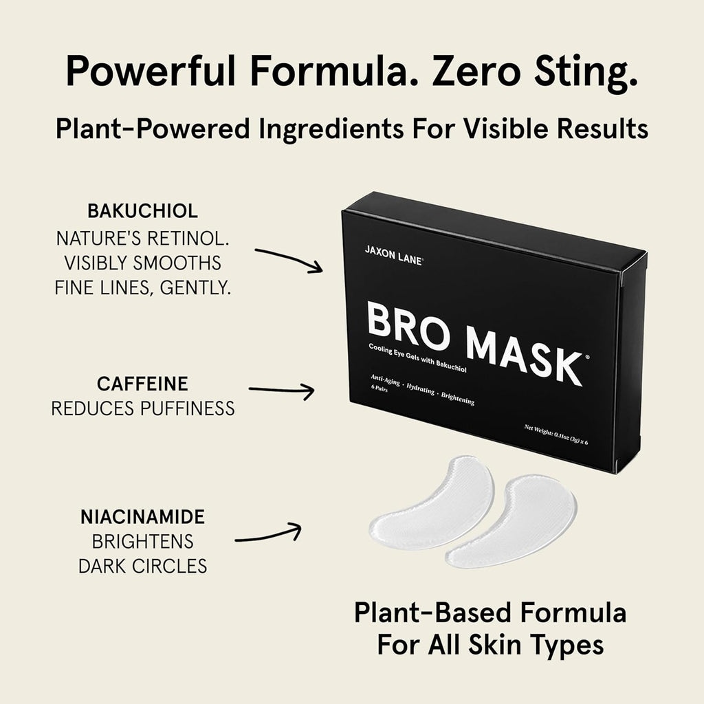 JAXON LANE Bro Mask Under Eye Patches for Men for Dark Circles, 1 x 6 Pairs